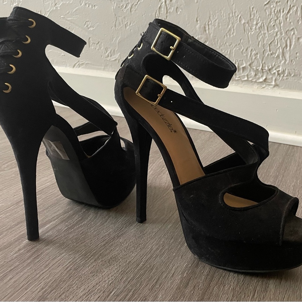 Shoe Dazzle Black Strappy Heels